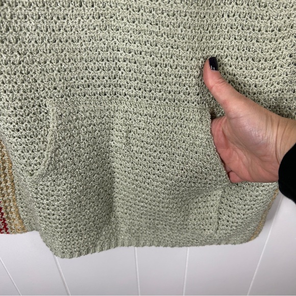 Light Green Knit Rainbow Sleeve Boho Hippie Beach Hoodie XXL - Picture 3 of 7